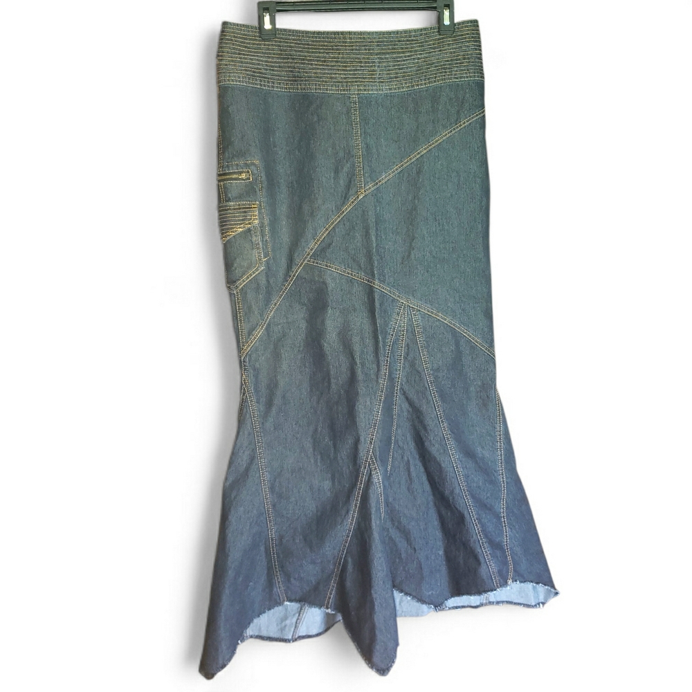 Bisou Bisou Sz 6 Denim Panel Mermaid Skirt in Blue